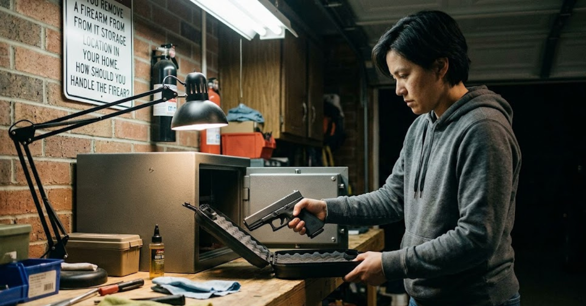 You Remove a Firearm From Its Storage Location in Your Home. How Should You Handle the Firearm?